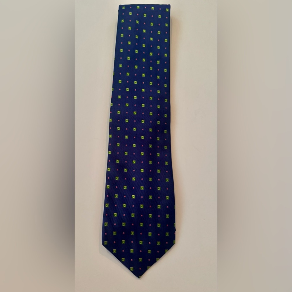Hickey Freeman Navy Tie with Green and Pink Accents